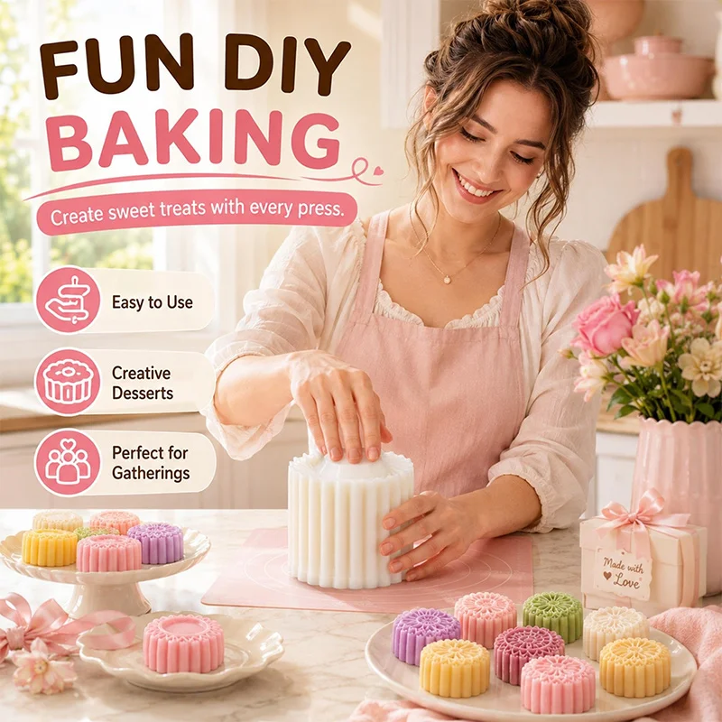 Doppelköpfige Gebäckform mit Sonnenblumenmuster, runde Mondkuchenformen, Pressform für Gebäck, DIY-Dessert-Backwerkzeuge für die Küche zu Hause. – Detail 2