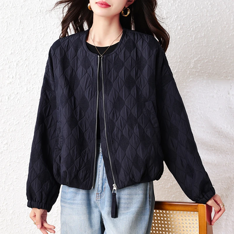 معطف نسائي من القطن المرقعة من e Young Sle بسحاب فضفاض من القطن للخريف والشتاء #3