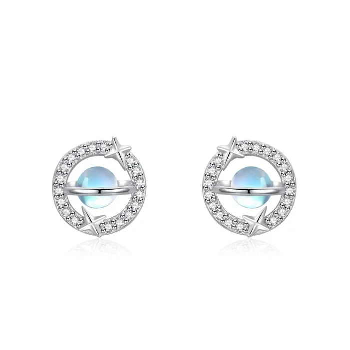

Women Jewelry European American Fashion S925 Silver Moonstone Earrings with Zircon