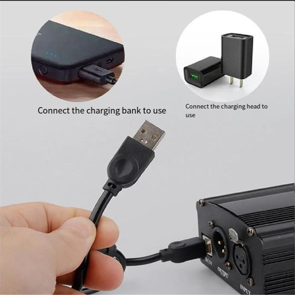 1-Channel 48V Phantom Power Supply with XLR 3 Pin Microphone Cable for Condenser Microphone Music Recording Equipment