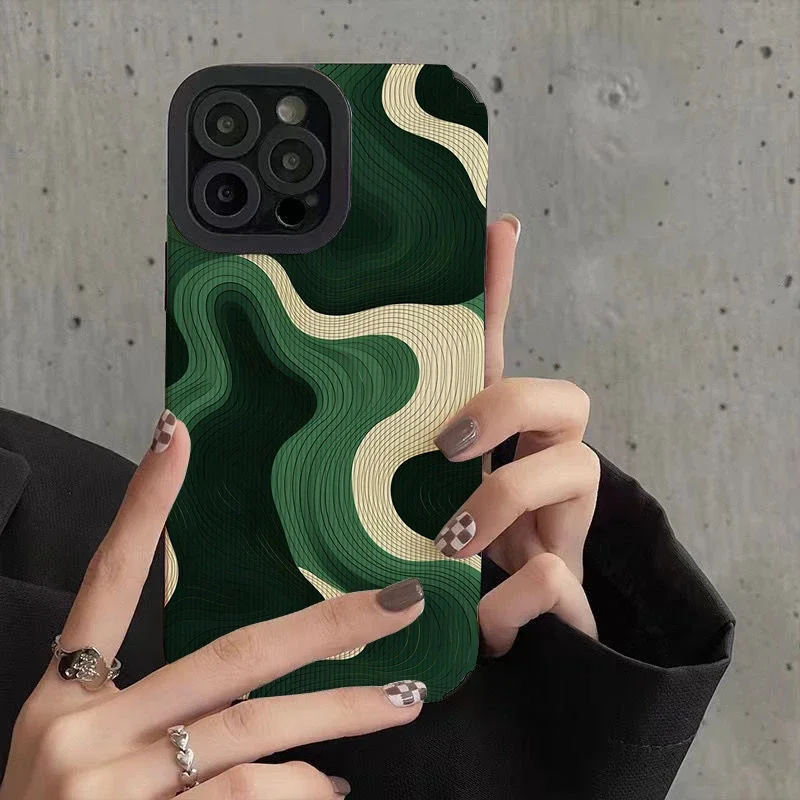 Green Abstract Stripe Phone Cases for Iphone 11 Iphone 16 Pro Max Iphone 13 Pro Max Iphone 14 Pro Max Iphone 15 Pro Max Case