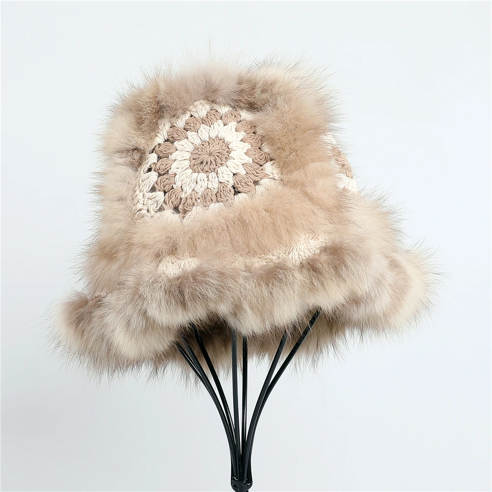 Luxury Women's Winter Genuine Sable Fur Knitted Hat Bucket Caps Lion Hats Fluffy Warm Beanies Lady Mink Fashion Accessory