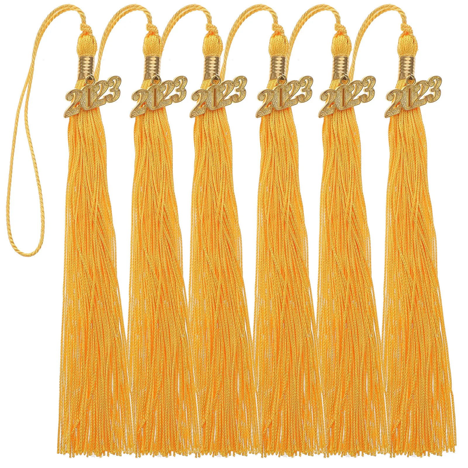 6pcs Polyester Graduation Tassels with Gold Charm for Cap – Class of 2023 Ceremony, Photo & Party Accessories