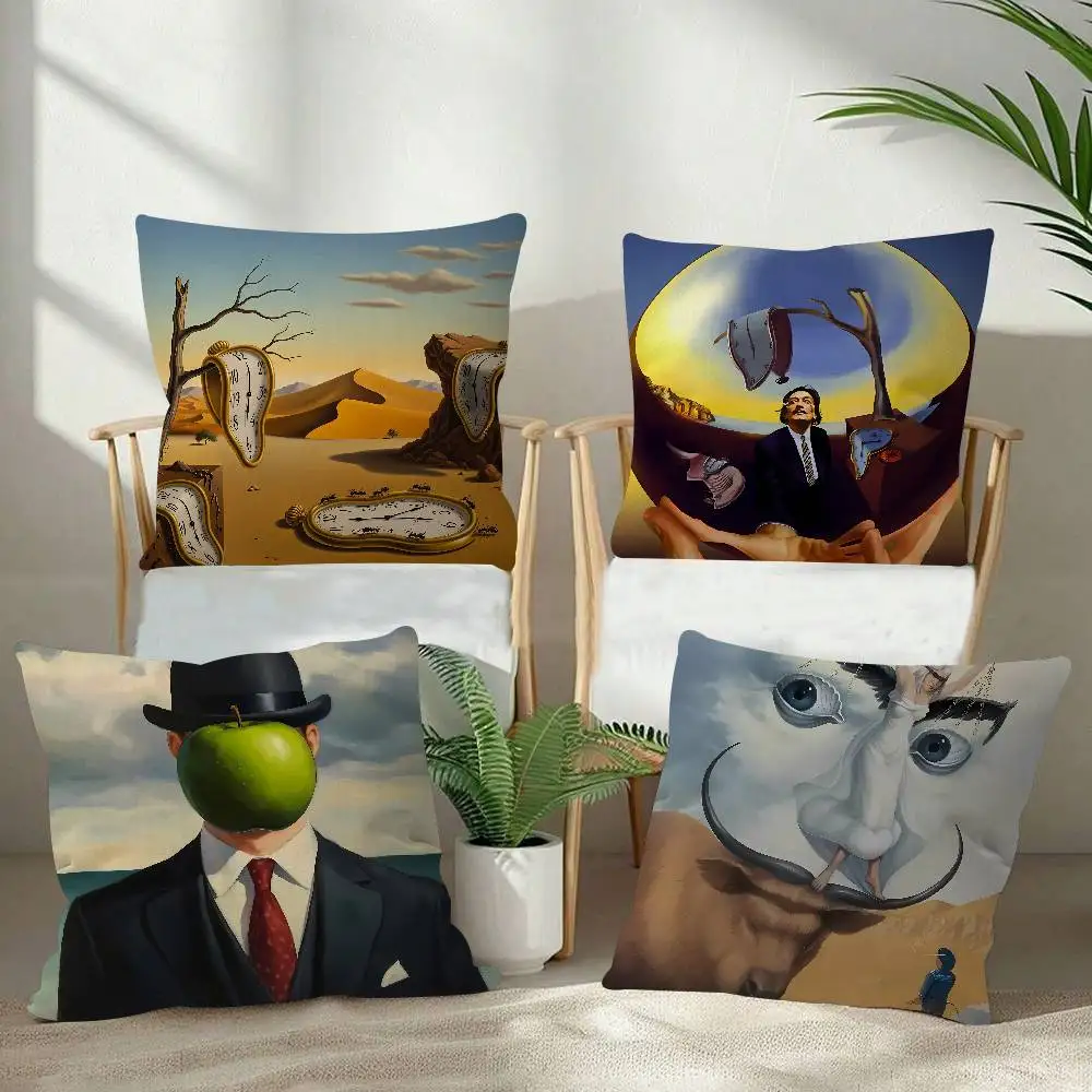 Salvador Dali Pop-Art-Kissenbezug, Plüschstoff, weicher, doppelseitig bedruckter Sofakissenbezug, Dekokissenbezüge