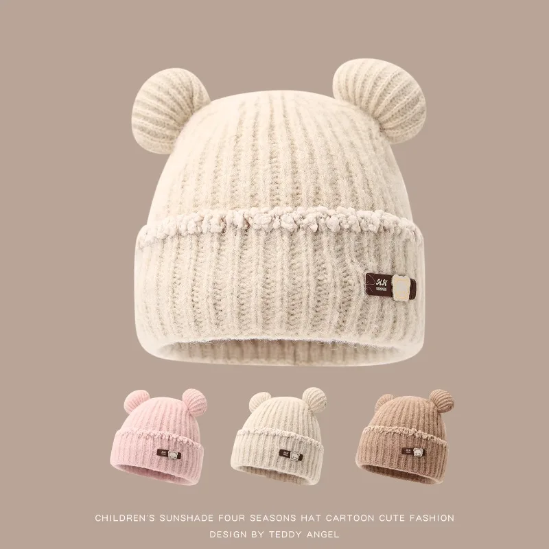 

Child Hat Girl Knitted Hat Fashion Boy Keep Warm Windproof Kawaii Autumn Winter New Dome Eavesless Kids Thicken