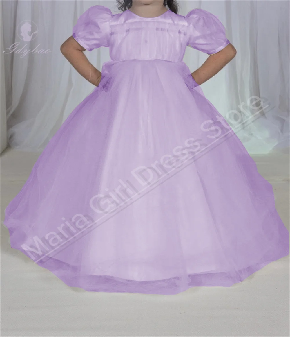 Communiejurken voor meisjes Mesh ronde hals korte mouwen bruiloft bloemenmeisje jurk lang kinderverjaardag fotografie