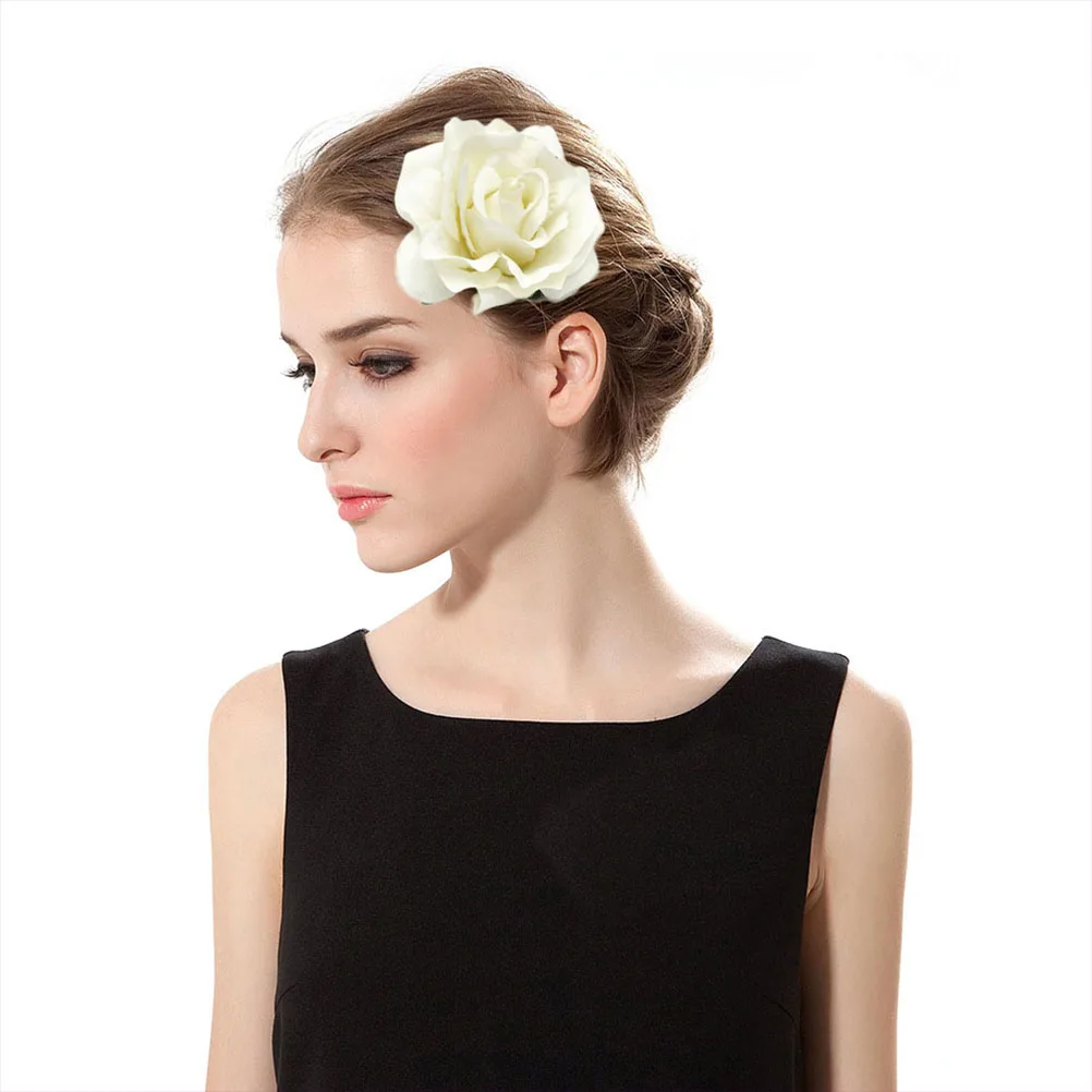

5pcs 10Cm Artificial Rose Brooch Pin Wedding Flower Hair Clip For Bridal Bridesmaid Dress Evening Party Decoration Beige