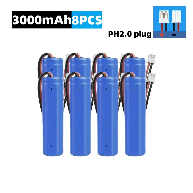 PH2.0-Stecker 18650 Lithium-Ionen-Akku 3,7 V 3000 mAh mit Leiterplatte für Lautsprecher, Radios, Scheinwerfer, Spielzeug usw. 4,2 V