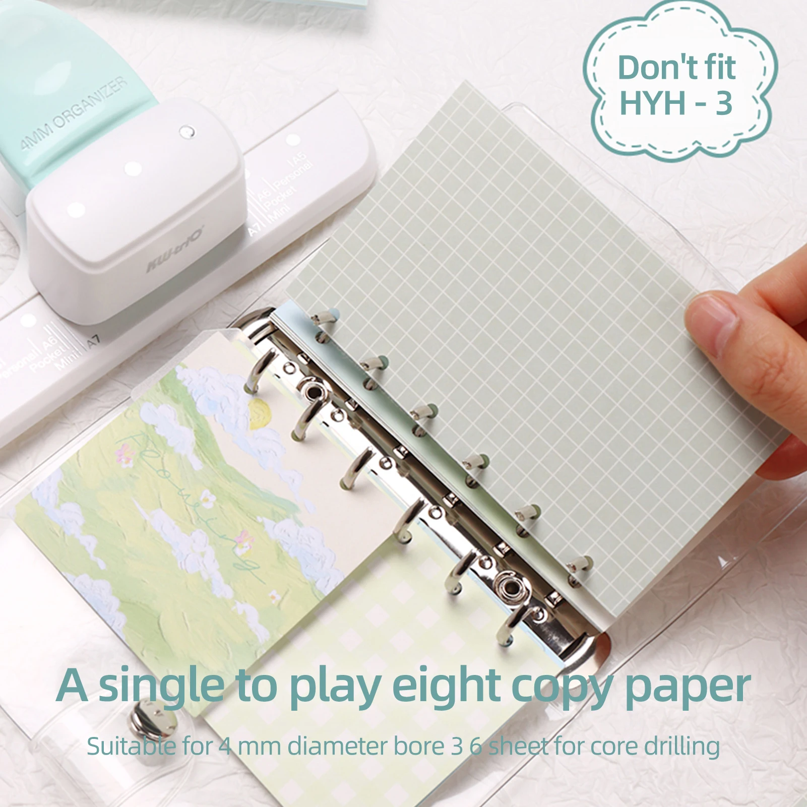 KW-trio 9027 Loose Leaf Hole Punch Daily Planner Adjustable 3 Hole Paper Puncher for A8 Mini / A7 / A7 Pocket / A6