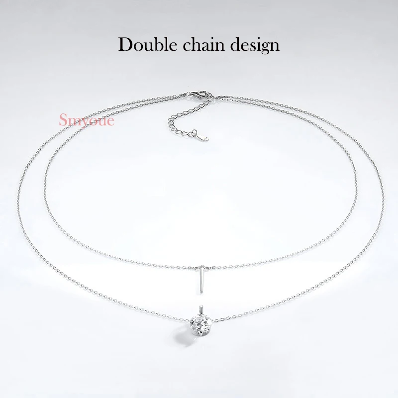 Smyoue 1-2CT Double Chain VVS Moissanite Necklace for Women Sparkling Lab Diamond Pendant Sterling Silver 925 Original Certified