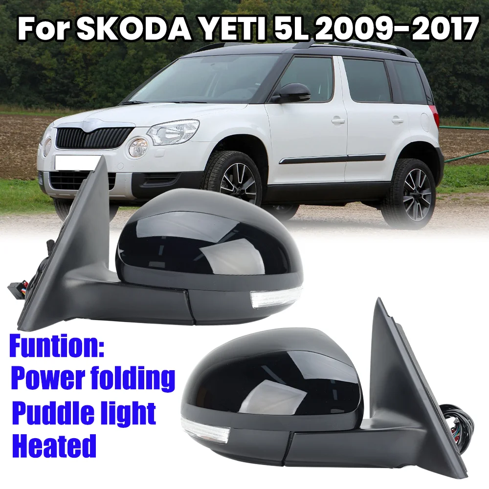 9 Pins Rearview Mirror Assembly，Skoda Yeti 5L 2009 2010 2011 2012 2013-2017 Power Folding Heated Side Mirror Car Accessories