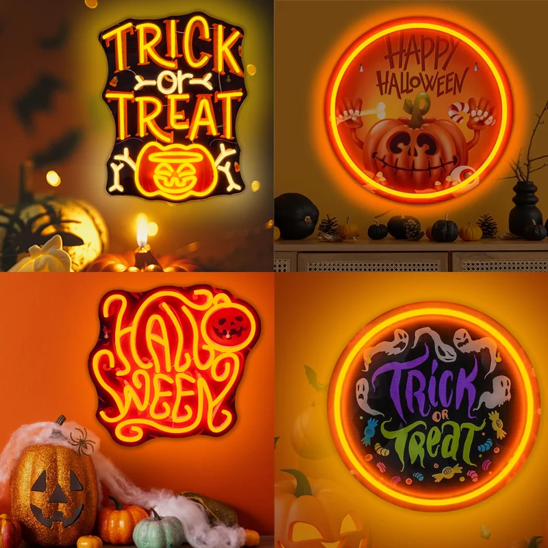 ป้ายไฟนีออนรูปฟักทองฮาโลวีน แบบพิมพ์ UV ใช้พลังงานจาก USB สำหรับตกแต่งผนังห้องครัว บาร์ ห้องนอน งานปาร์ตี้ฮาโลวีน