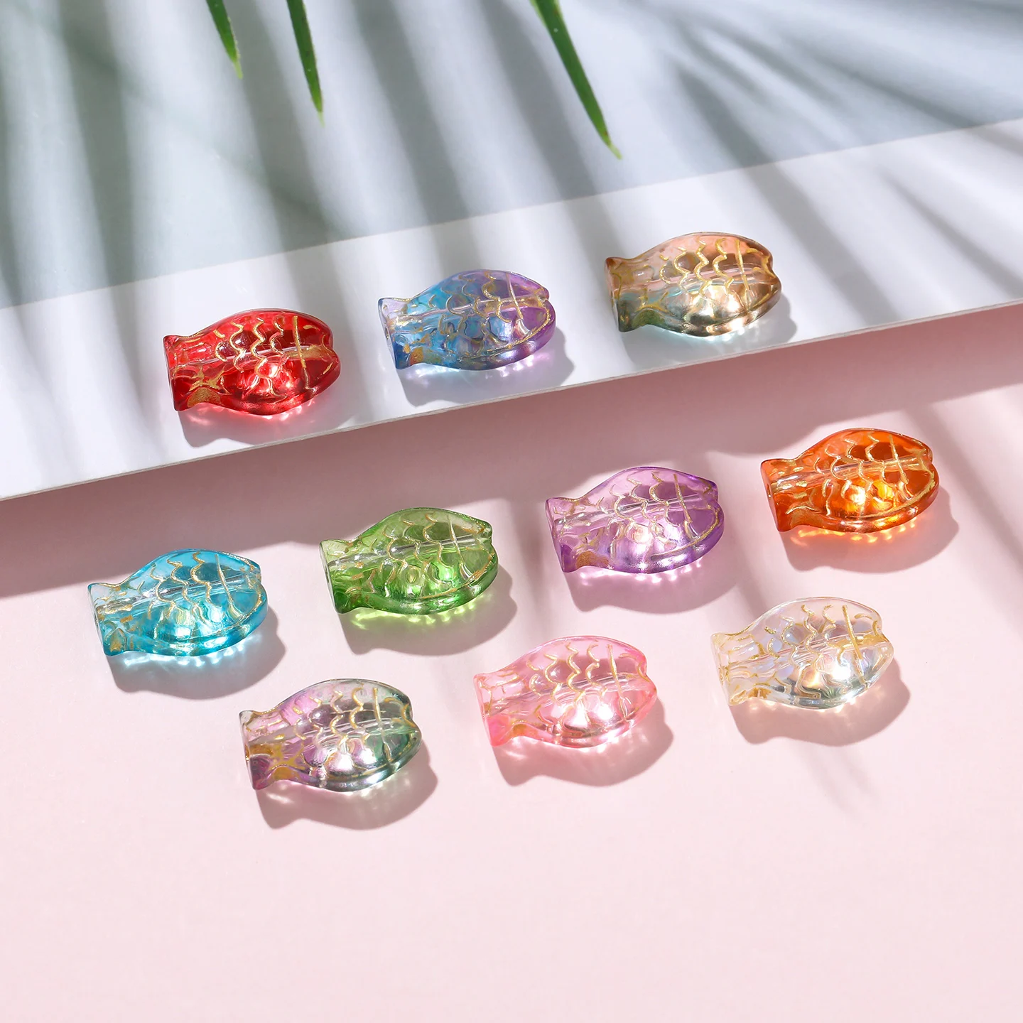 Picture 6: 10Pcs Colored Transparent Glass Small Fish Loose Beads, for Earrings Bracelet Mobile Phone Chains DIY Jewelry Making Accessories