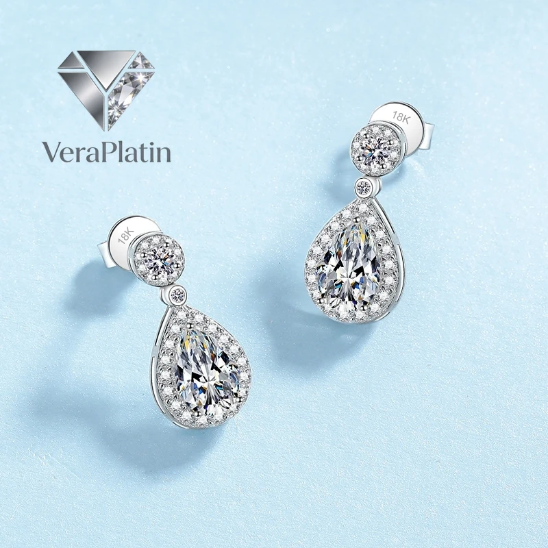 

Кольцо VeraPlatin Girl из белого золота 18 карат с муассанитом 1 карат, для женщин, на День святого Валентина, свадьбу, вечеринку, PT950, семейный подарок на Новый год, в форме капли