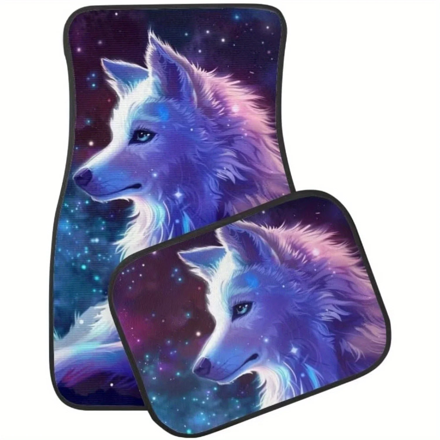 4pcs White Wolf Print Car Floor Mats - Fit For Cars, SUVs & Trucks, Durable All-Weather Protection, Non-Slip Textured Backing, B