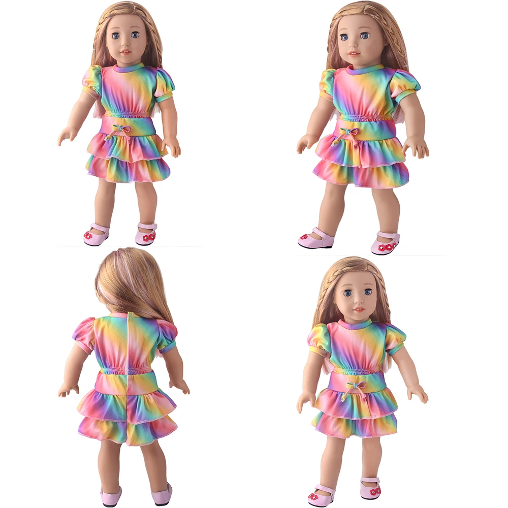 

18 inch doll girl rainbow jumpsuit short skirt doll halo cake skirt doll photography photography costume props doll accessories