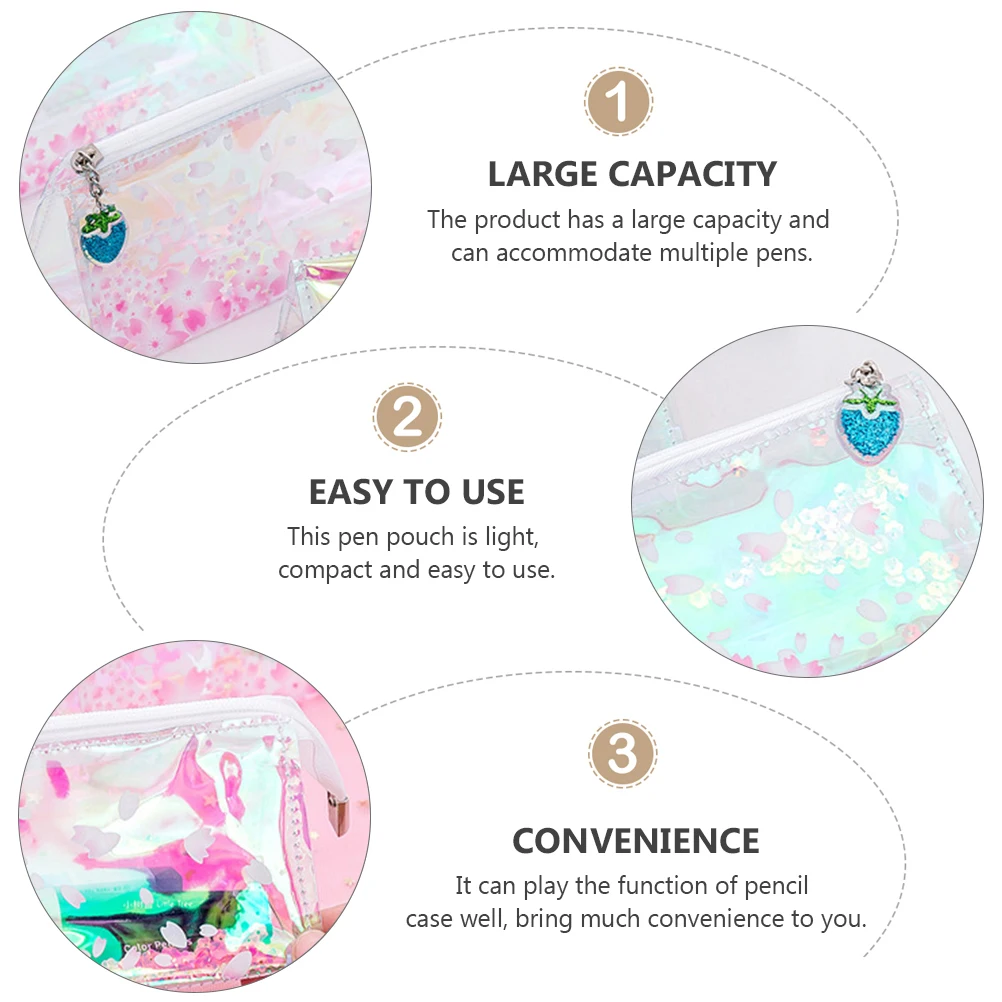 

1Pcs Themed Shiny Pen Pouch Sequin Design Pencil Case Large Capacity Student Stationery Bag Lightweight Easy Carry School