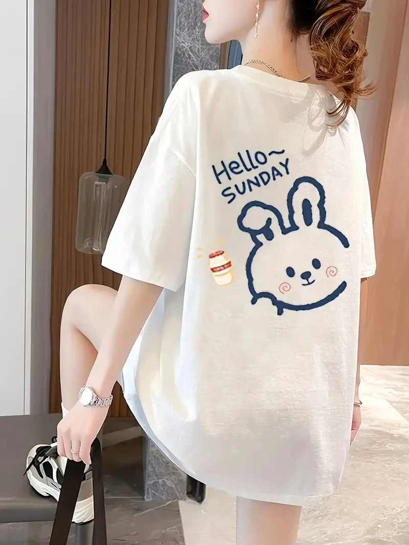 2000S Anime Print Y2K Women's Extended Top T-shirt with Harajuku Pattern Street Short Sleeve Casual Top