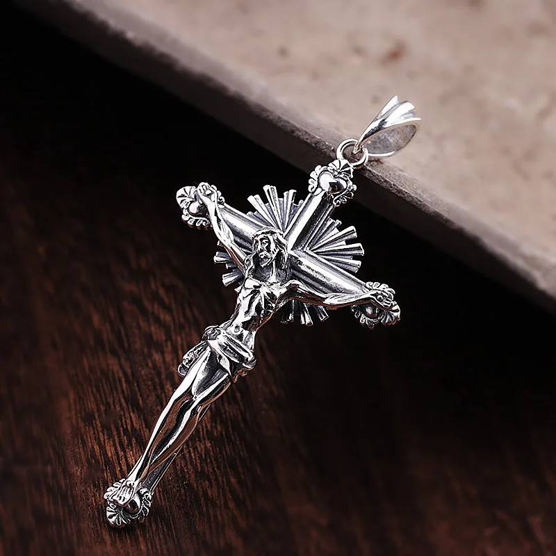 S925 Sterling Silver Charms Pendants for Women Men New Fashion Classic Emboss Crucifixion-cross Amulet  Jewelry