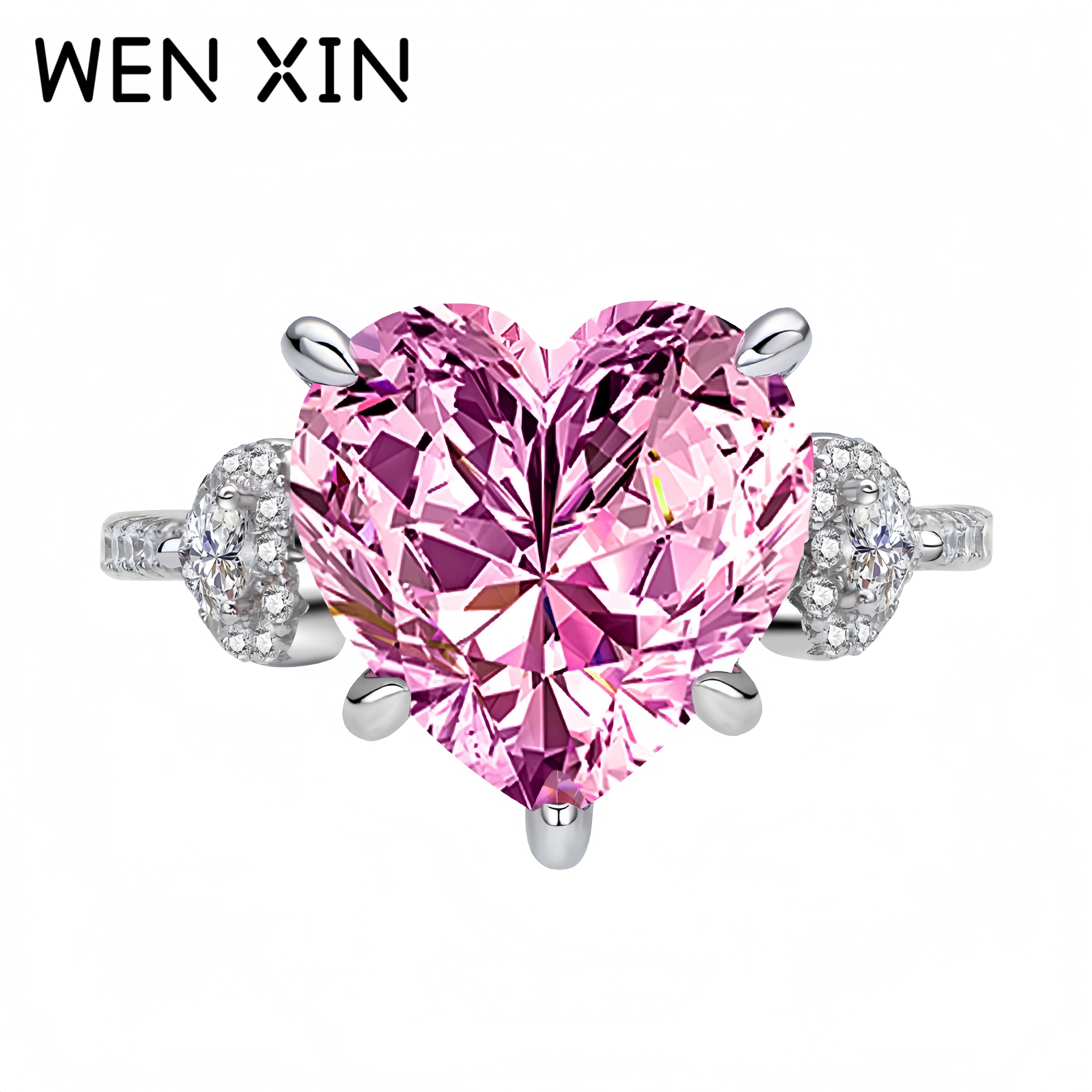 

WENXIN Luxury Pink Love Diamond 925 Sterling Silver Rings For Women Lab Grown High Carbon Diamond Ring Fine Jewelry