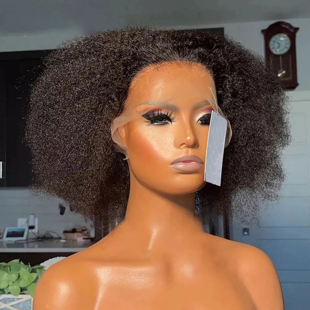 

Short Bob Natural Black Soft Yaki 180Density Long Kinky Straight Lace Front Wigs For Women With Baby Hair Glueless Good Texture