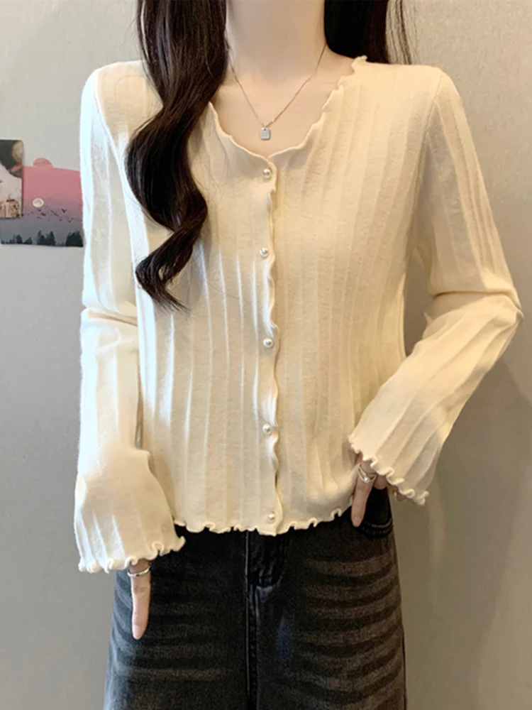 

Вязаный кардиган Ele для женщин, весна 2026, ранняя весна, с дизайном «деревянные ушки», базовый топ