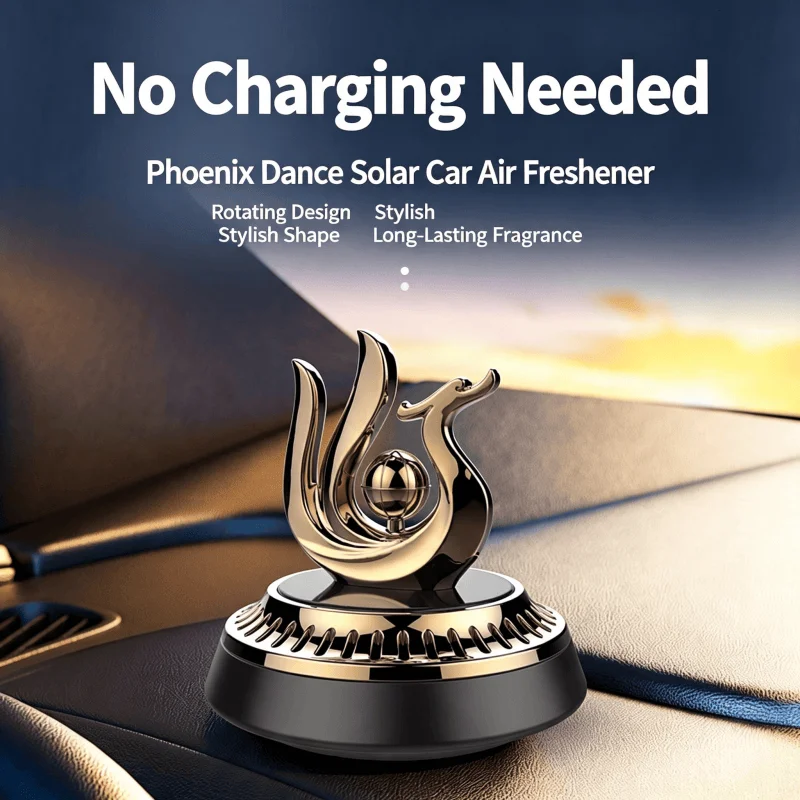Solar Powered Rotating Golden Phoenix Car Air Freshener Perfume Dashboard Ornament Auto Interior Fragrance Diffuser Gift