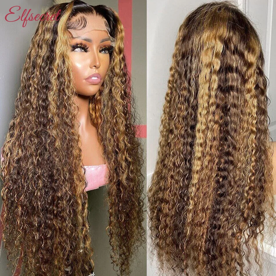 Highlight Ombre 13x4 13x6 Lace Front Wig Curly Human Hair Wigs Honey Blonde Colored Water Deep Wave Frontal Wigs For Women