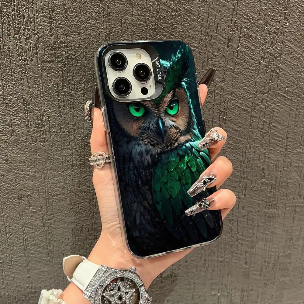 

Green owl gaze case for iPhone 16 15 14 13 12 11 Pro/ Max/Plus shock-proof rear cover anti-fingerprint