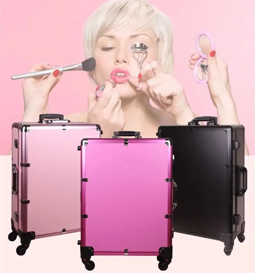 Professional Artist Rolling Makeup Case / Makeup Trolley Travel Cosmetic Case/ Beauty Train Case