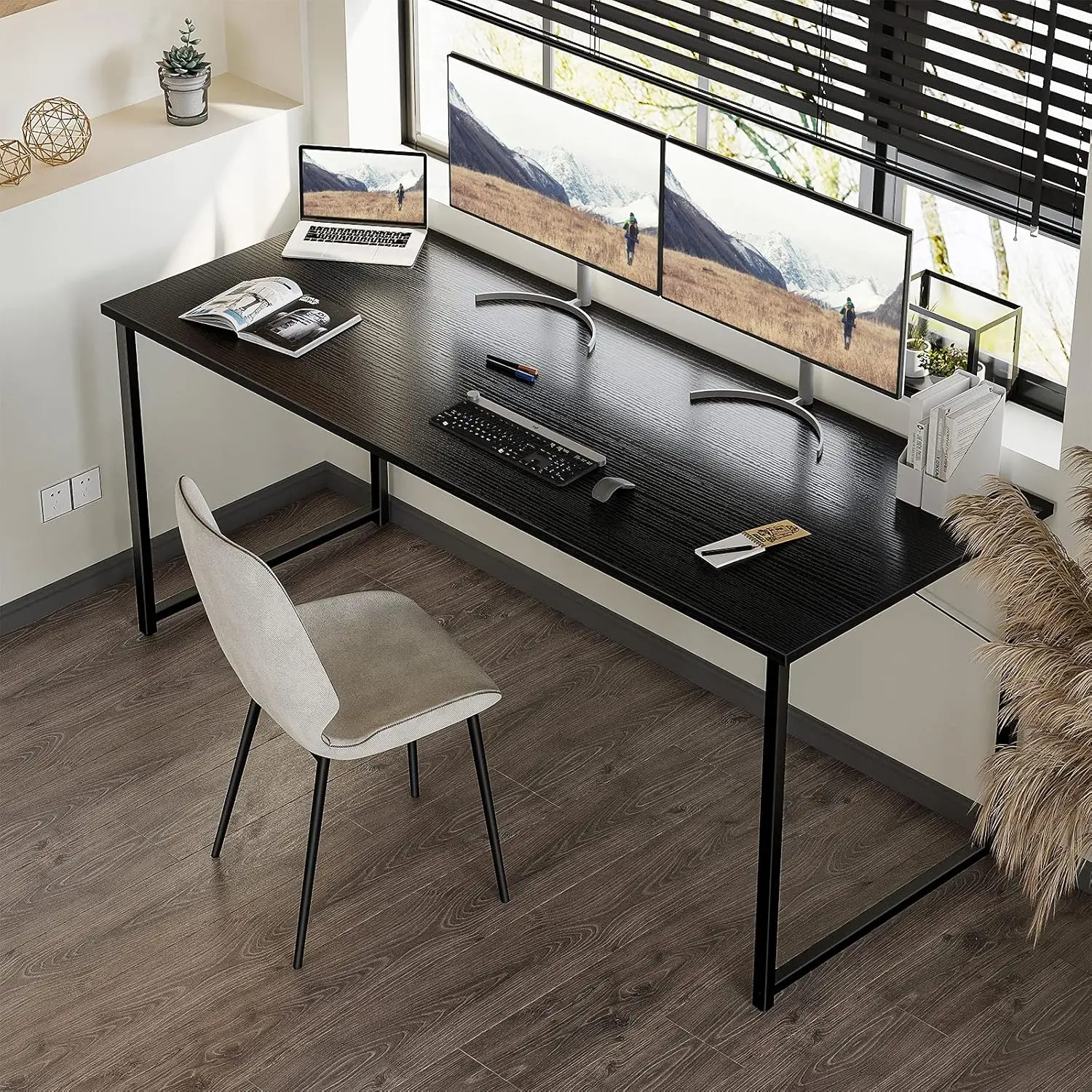 Mesa de computador de 63 polegadas, mesa moderna para escritório doméstico, preta