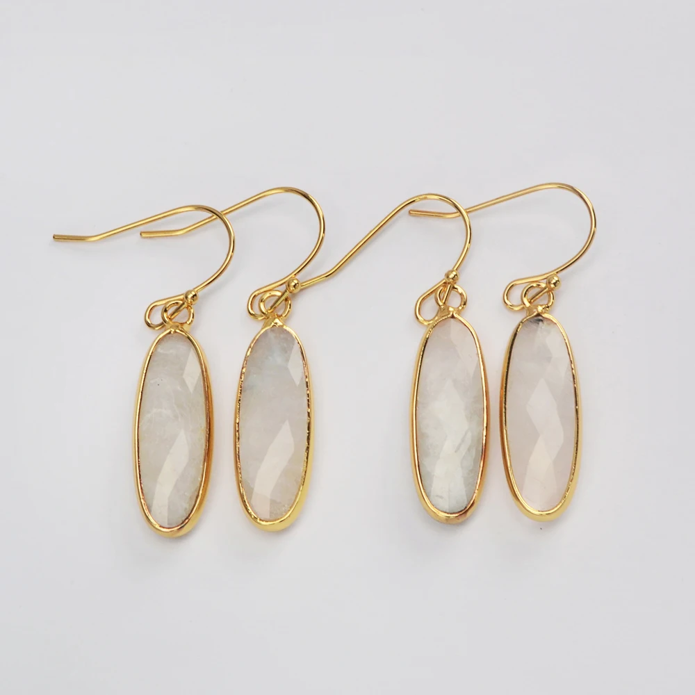 

BOROSA Delicate Long Teardrop Golden Plated Moonstone Faceted Dangle Earrings Natural Gemstone Drop Earring Jewelry Accessories