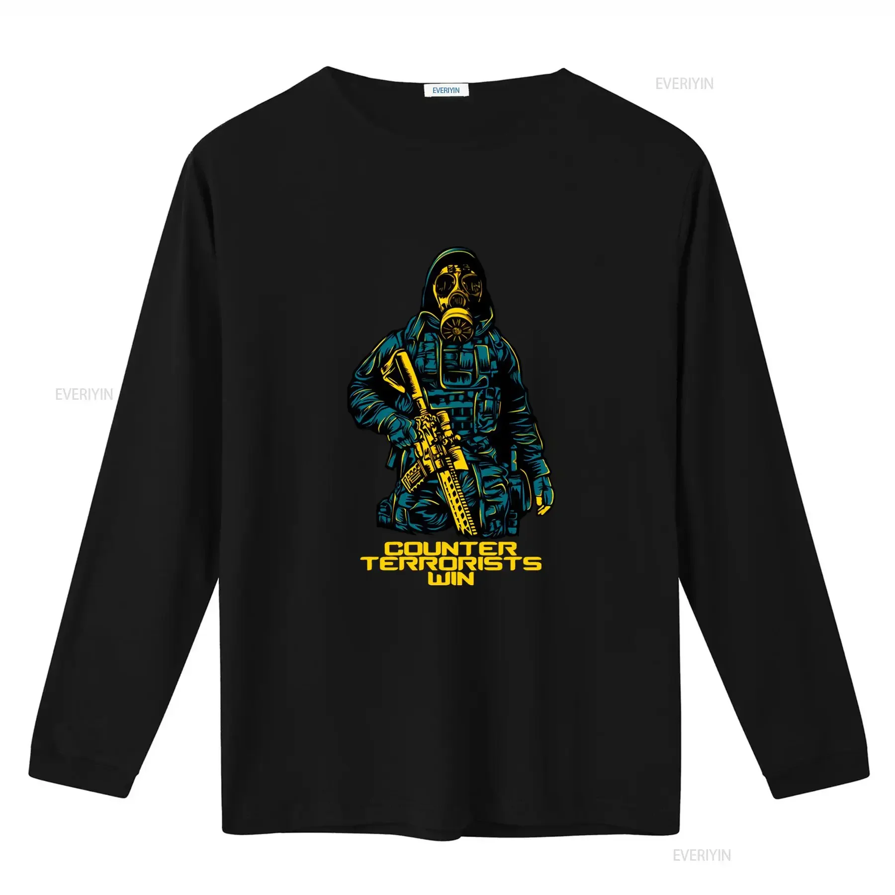 Counter Strike Csgo Inspired Gaming T shirt Terrorist Theme with Gas Mask and Gun Print 'Counter Terrorists Win' Motto vintage