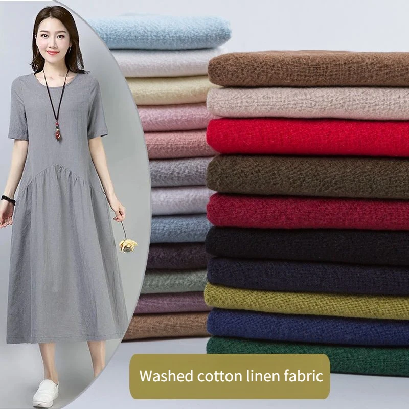 

Летняя хлопково-льняная креповая ткань на метр для пошива одежды, брюк, пижам, платьев, юбок, для рукоделия, мягкая, тонкая, однотонная, белая, красная, серая