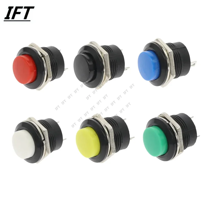 6 sztuk chwilowy przełącznik wciskany 16mm chwilowy 6A/125VAC 3A/250VAC okrągłe przełączniki 2-Pin przełącznik R13-507 przyciski elektryczne