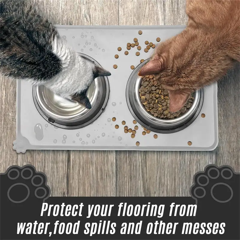 Silicone Dog Cat Bowl Mat Non-Stick Pet Fountain Tray Food Pad Puppy Dogs Feeding Drinking Mat Easy Washing Placemat