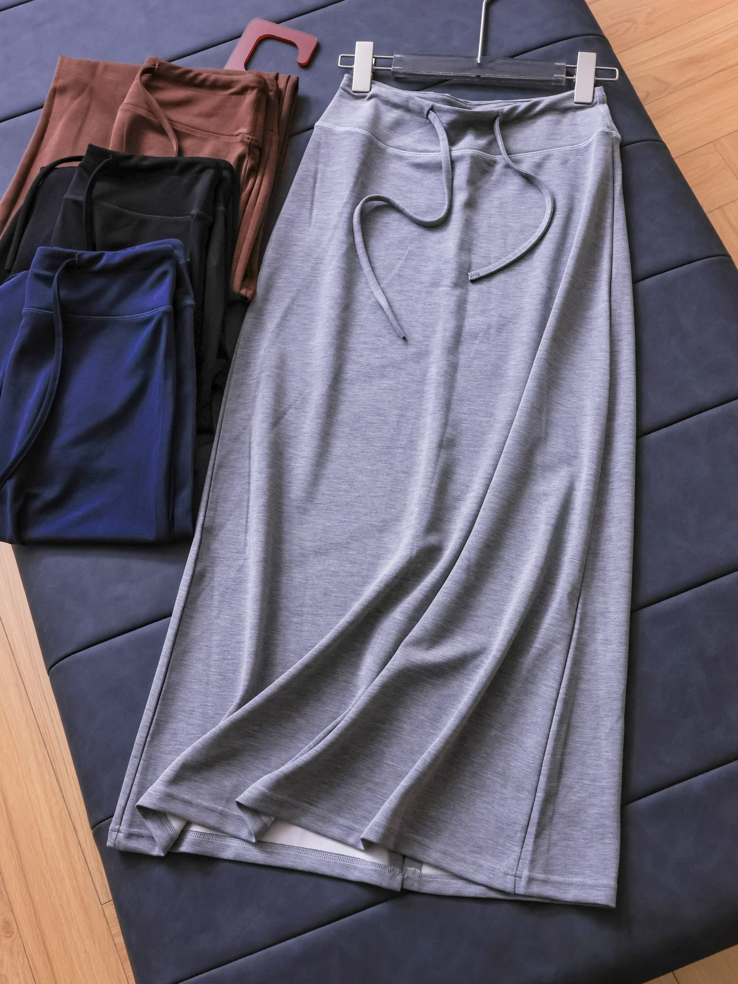 Lacele Mixed Fabric Casual High Waist Drawstring Elastic Waist Skirt Soft Skin-friendly Slimming Women's Half-length Skirt