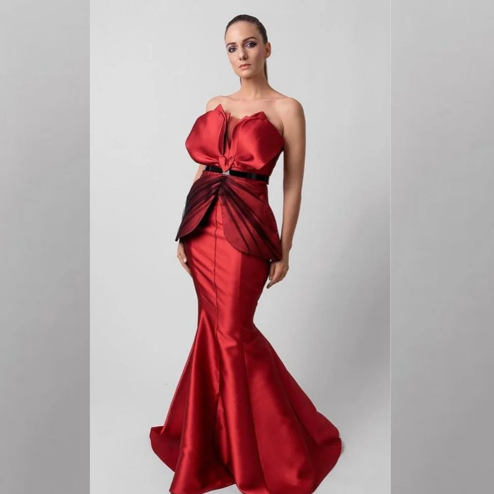 Customized es Pleat Party Mermaid Strapless Bespoke Occasion Gown Long Dresses