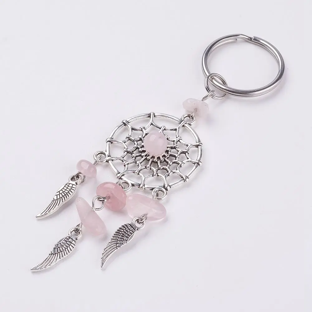 3pcs/set  Minimalist And Personalized Natural Crystal Gravel Dream Catcher Life Tree Wings Keychain Pendant Gift Accessory