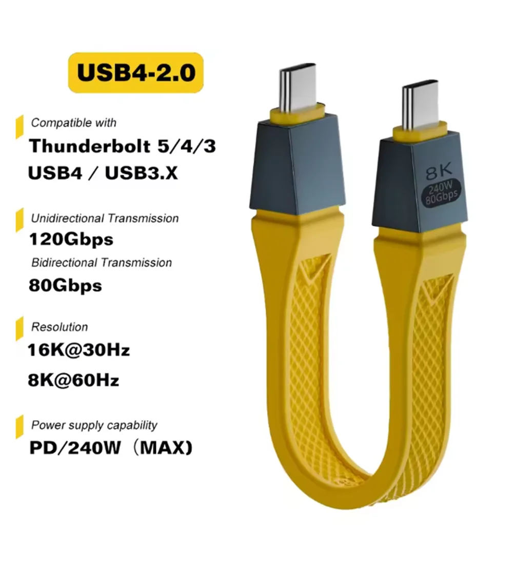 Thunderbolt 5 Type C USB4 2.0 Cable 80Gbps Gen4 USB C to egpu 16K PD 240w one-way 120Gbps Short Cable Compatible Thunderbolt 4/3 - Image 3