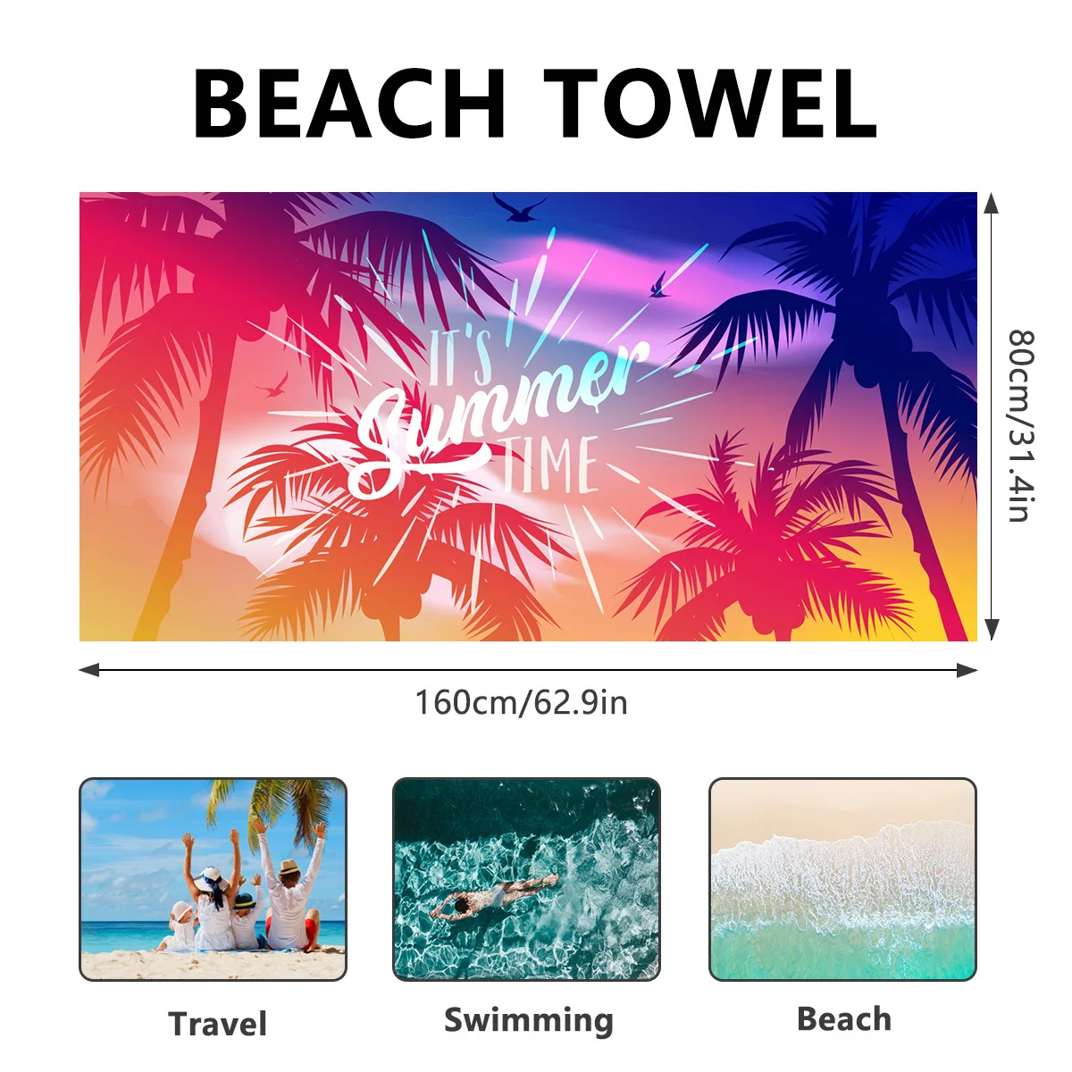 

Summer Fruits Beach Towel Microfiber Oversize Extra Large Quick Drying Quick Fast Dry Sand Free 80x160cm Proof Pool Towel