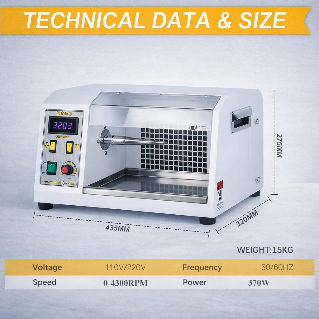 Boasta DM-8 Digital Inverter Dust Collecting Polishing Machine with Variable Speed for Jewelry Finishing 370W 4300RPM