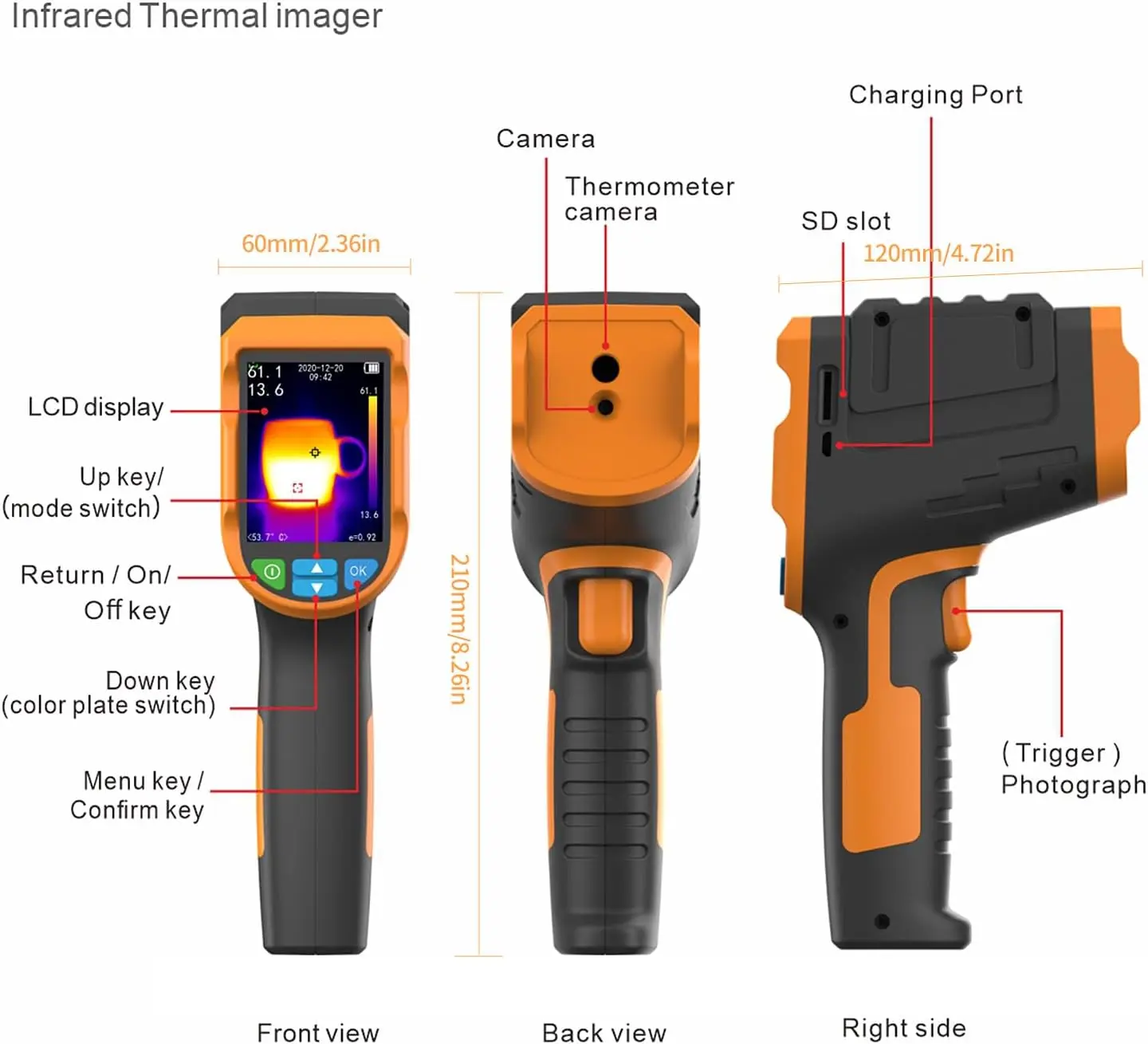 Industrial Thermal Imaging Device Higher Resolution 220 x 160 Pixels Resolution with 8 GB Memory Card Thermal Imaging Camera