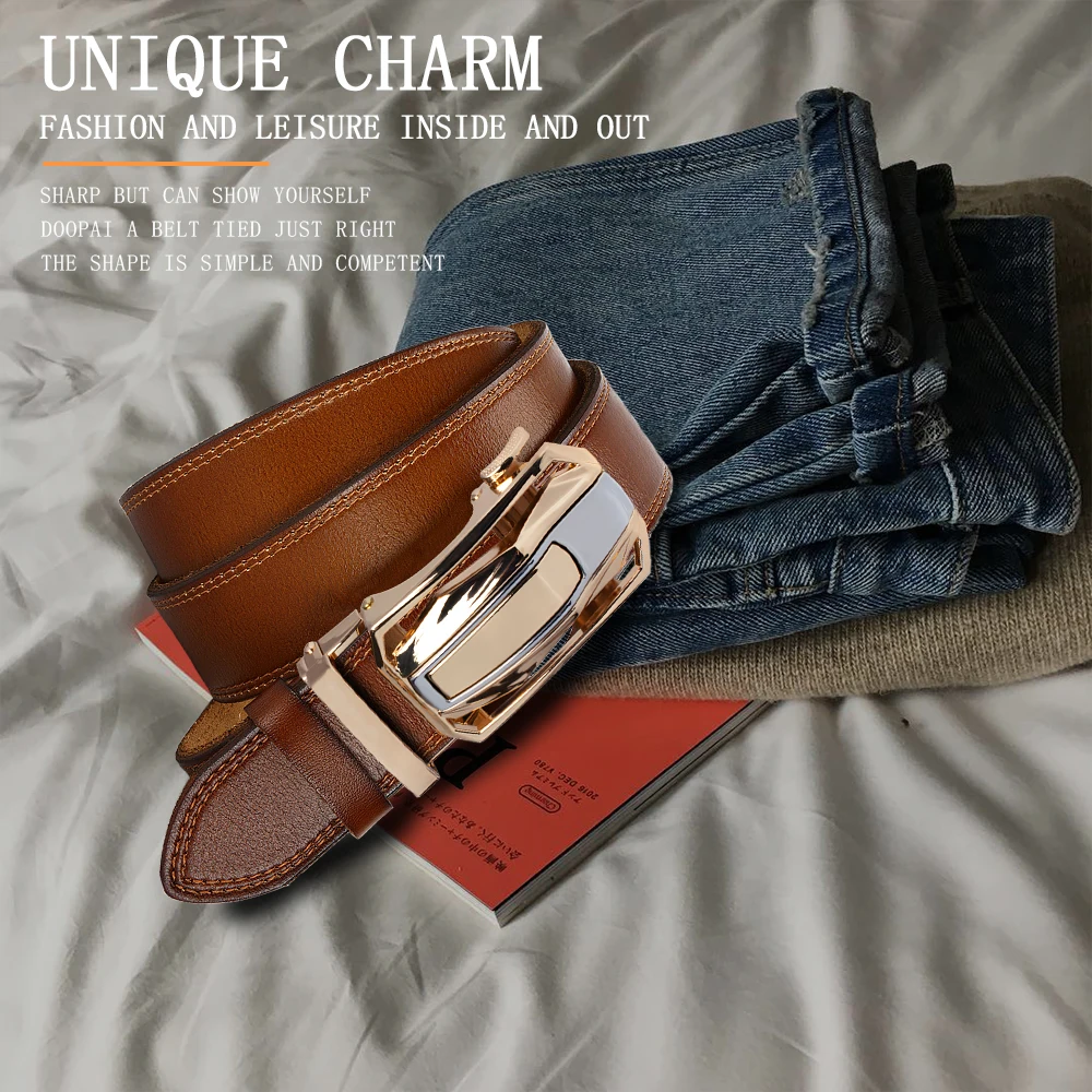 High Quality Genuine Leather Belt Metal Alloy Automatic Buckle Brand Luxury Design Waist Belts for Men Strap Male
