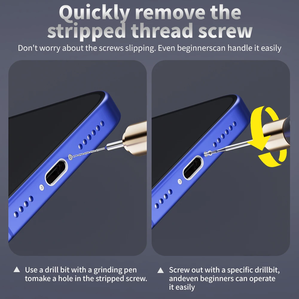 

Lanrui Alloy Sliding Thread Drill Bit 2Pcs Set for Stripped Screw Removal Easy Reverse Out Damaged Screws Tools U8