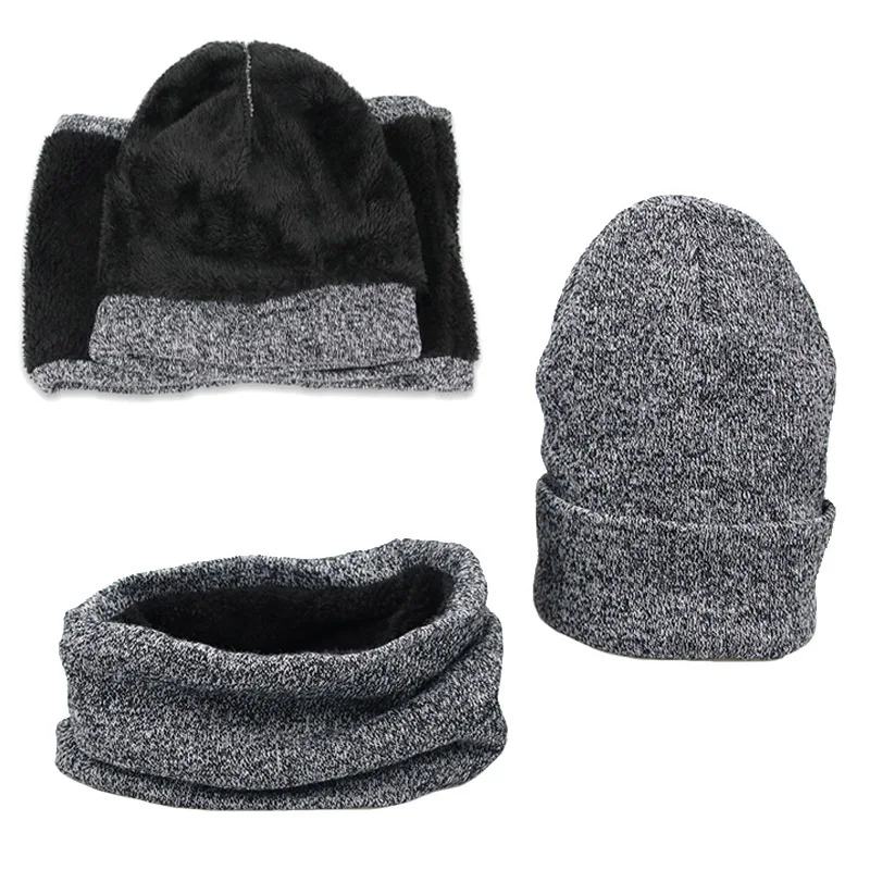 Winter Men Hats Scarves Gloves Set Fashion Knitted Plus Velvet Hat Scarf Set Kit Male 3 Pieces/Set Beanies Scarf Glove