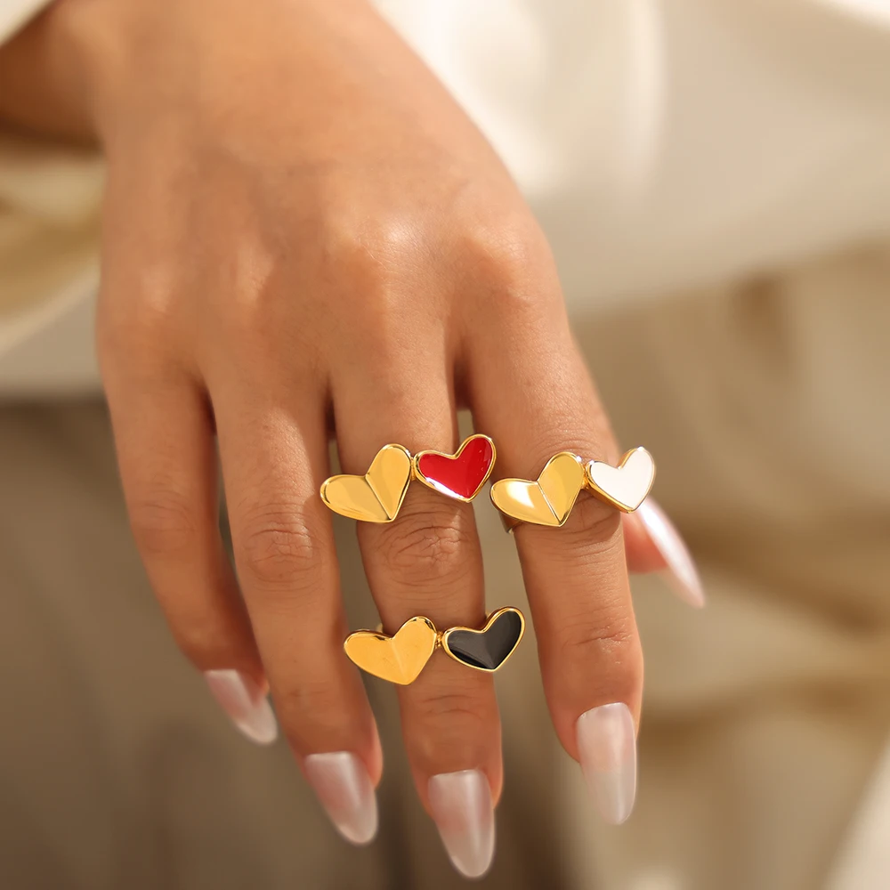 Black Red Heart Designer Stainless Steel Rings For Women Gold Plated Finger Ring Fashion Charm Jewelry Gift Wholesale