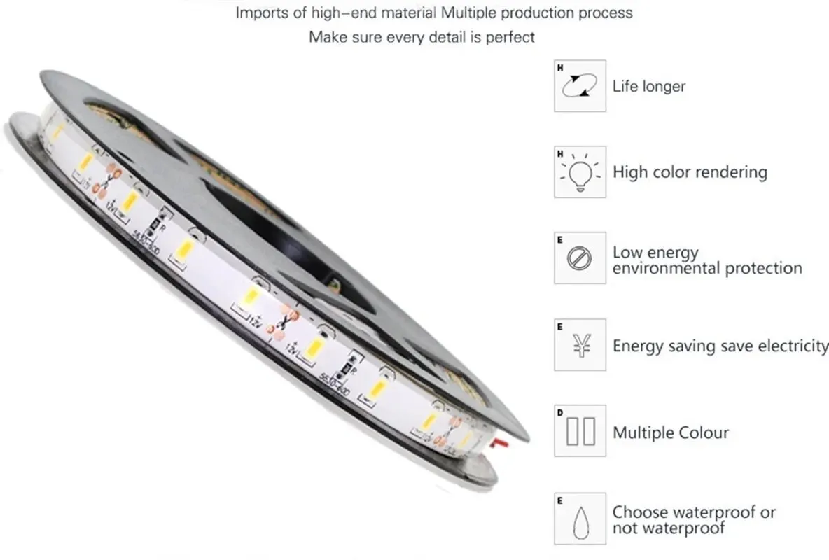 DC 12 V Volt LED Strip Light 2835 Waterproof Strip 5M 60LED/M RGB Warm White Strip Tape Lamp Diode Flexible TV Backlight