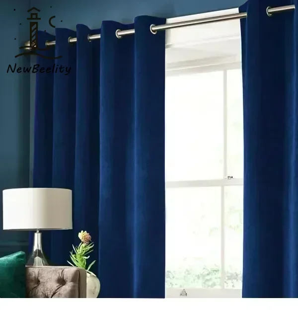 Velvet Curtains Royal Blue Thick solid for dinning Living room Bedroom Villa  Window decor door Blackout Cortinas Divider Cloth