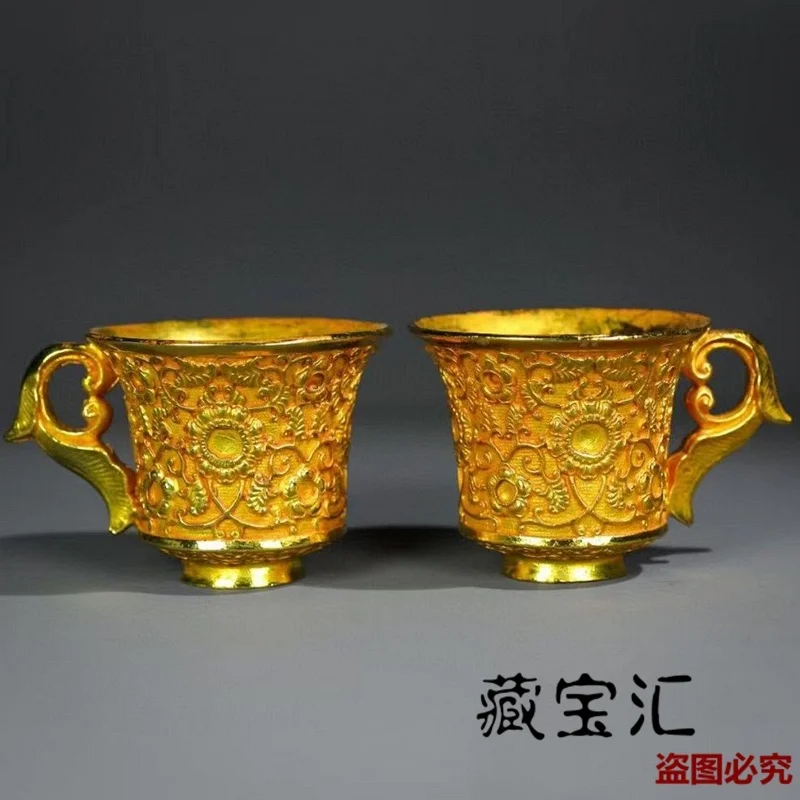 

Vintage Collection Retro Tang Dynasty Copper Gilt Engraved Flower and Leaf Pattern Gold Cups Pair2A Realistic Gold Cup Wine Glas